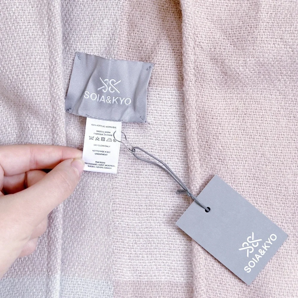 SOIA & KYO • Yadira Woven Scarfigan wrap shawl poncho scarf pink beige fringed
